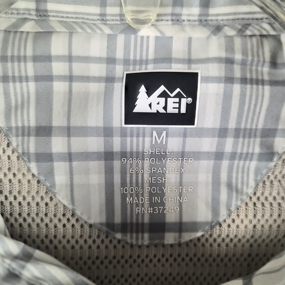 REI Mens Hiking Shirt Medium Gray Plaid Stretch Long Sleeve Roll Tab Outdoor - Picture 6 of 12